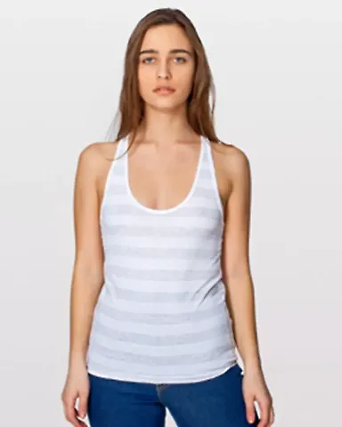 American Apparel RSA2329 Women's Racerback Tank To Ash/ White Stripe front view