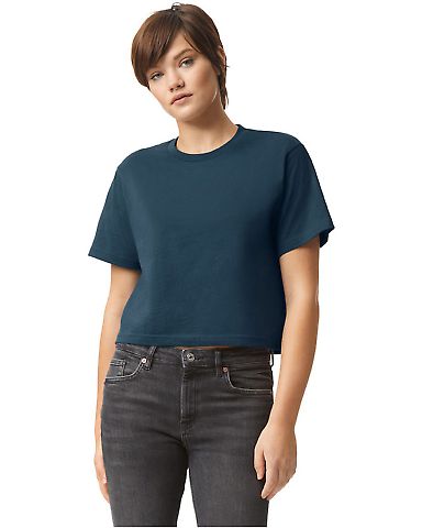 American Apparel 102 Women's Fine Jersey Boxy T-Sh in Sea blue front view