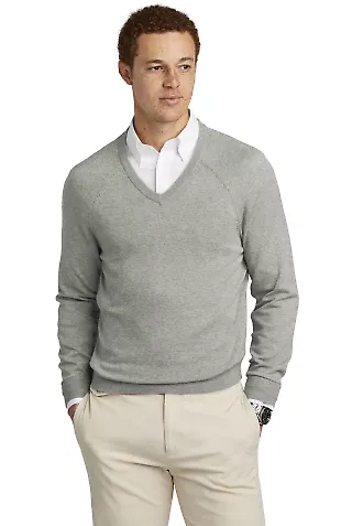 Brooks Brothers BB18400  Cotton Stretch V-Neck Swe in Ltshdgyhtr front view