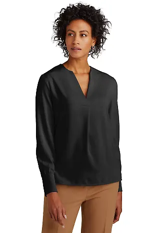 Brooks Brothers BB18009 Women's Open-Neck Satin B in Deepblack front view