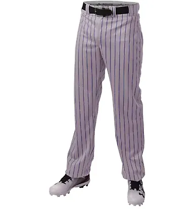 Alleson Athletic 655WPN Crush Pinstripe Pants in Grey/ royal front view