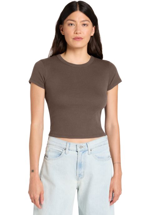Bella+Canvas 1010 Ladies' Micro Ribbed Baby Tee in Solid cocoa blend