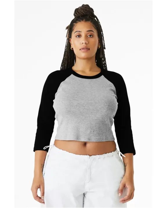 Bella + Canvas 1200 Ladies' Micro Ribbed 3/4 Ragla in Ath hthr/ black