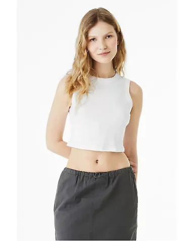 Bella + Canvas 1013 Ladies' Micro Rib Muscle Crop in Solid wht blend front view