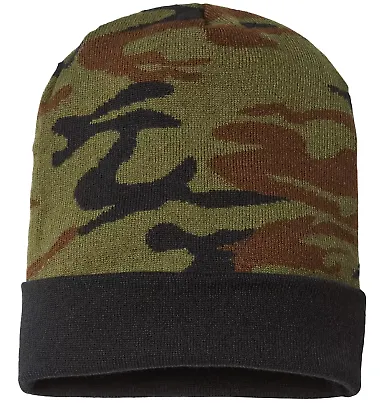 Cap America RKC12 USA-Made Camo Cuffed Beanie in Woodland camo front view