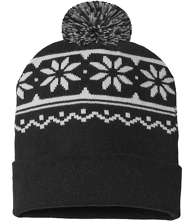 Cap America RKF12 USA-Made Snowflake Beanie in Black/ white front view