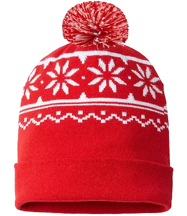 Cap America RKF12 USA-Made Snowflake Beanie in True red/ white front view