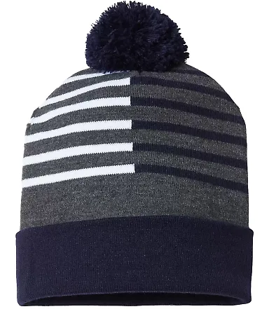 Cap America RKH12 USA-Made Half Color Beanie in True navy/ white front view