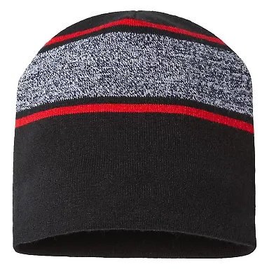 Cap America RKV9 USA-Made Variegated Striped Beani in Black/ true red front view