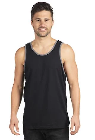 Next Level 3633 Men's Jersey Tank in Black/ heather grey front view