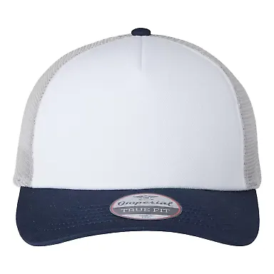 Imperial 1287 North Country Trucker Cap in White/ navy/ grey front view