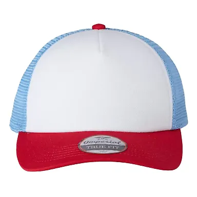 Imperial 1287 North Country Trucker Cap in White/ red/ sky blue front view