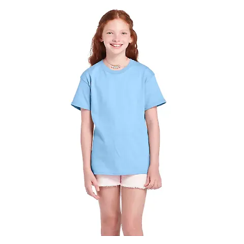 11736 Delta Apparel Youth Pro Weight Short Sleeve  in Sky blue front view