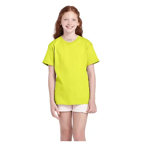 11736 Delta Apparel Youth Pro Weight Short Sleeve  in Safety green front view
