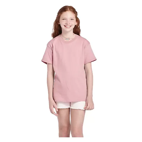 11736 Delta Apparel Youth Pro Weight Short Sleeve  in Soft pink front view