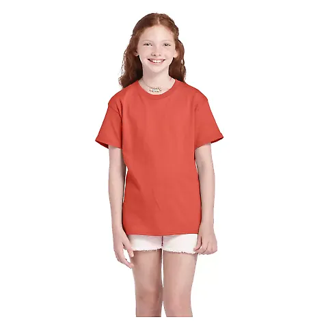 11736 Delta Apparel Youth Pro Weight Short Sleeve  in Deep coral front view