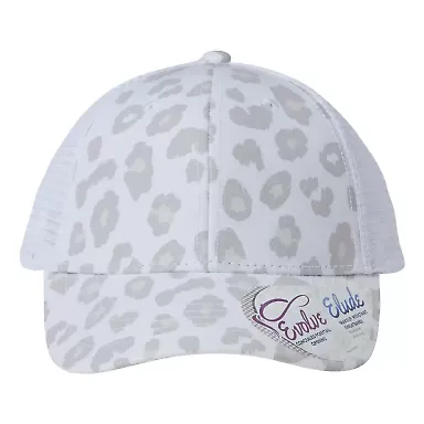 Infinity Hers CHARLIE Women's Modern Trucker Cap in Snow leopard/ white front view
