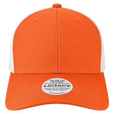 Legacy MPS Mid-Pro Snapback Trucker Cap in Orange/ white front view