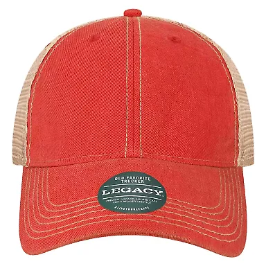 Legacy OFAY Youth Old Favorite Trucker Cap in Scarlet red/ khaki front view