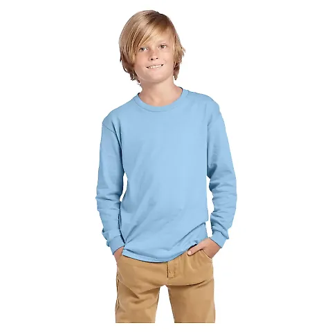Delta Apparel 61070  Youth Long Sleeve 5.2 oz. Tee in Sky blue front view