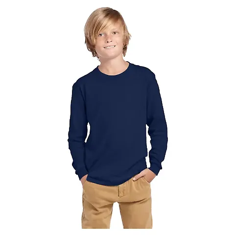 Delta Apparel 61070  Youth Long Sleeve 5.2 oz. Tee in Athletic navy front view