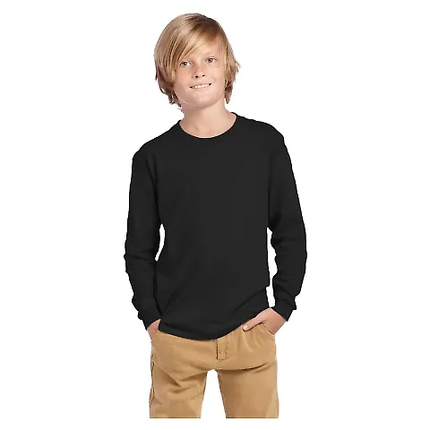 Delta Apparel 61070  Youth Long Sleeve 5.2 oz. Tee in Black front view