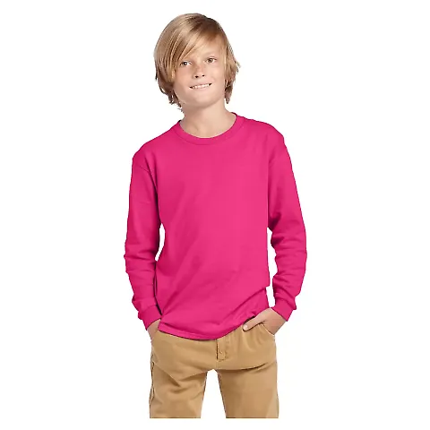 Delta Apparel 61070  Youth Long Sleeve 5.2 oz. Tee in Helicona front view