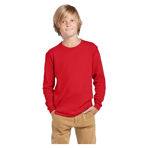 Delta Apparel 61070  Youth Long Sleeve 5.2 oz. Tee in New red front view