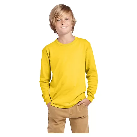Delta Apparel 61070  Youth Long Sleeve 5.2 oz. Tee in Sunflower front view