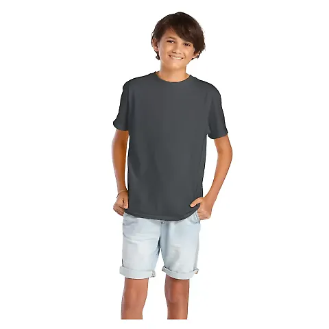 Delta Apparel 65900 Youth Short Sleeve 5.5 oz. Tee in Charcoal front view