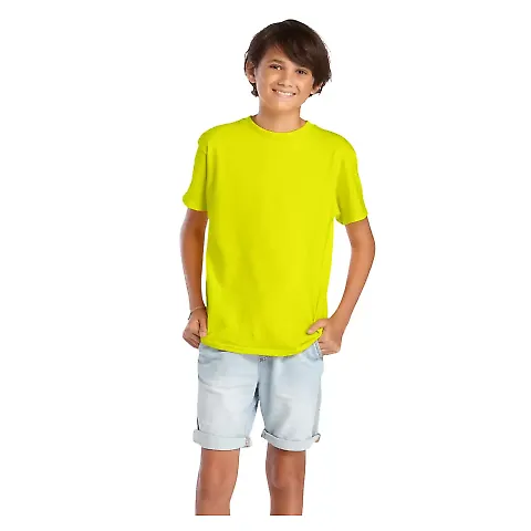 Delta Apparel 65900 Youth Short Sleeve 5.5 oz. Tee in Safety green front view