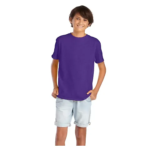 Delta Apparel 65900 Youth Short Sleeve 5.5 oz. Tee in Purple heather front view