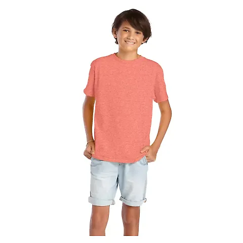 Delta Apparel 65900 Youth Short Sleeve 5.5 oz. Tee in Coral heather front view