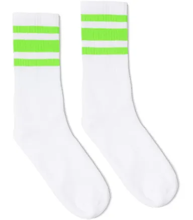 Socco Socks SC100 USA-Made Striped Crew Socks in White/ neon green front view