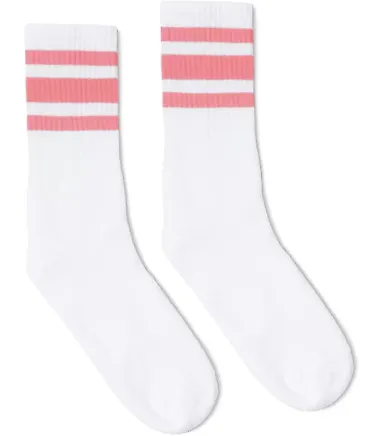 Socco Socks SC100 USA-Made Striped Crew Socks in White/ pink front view
