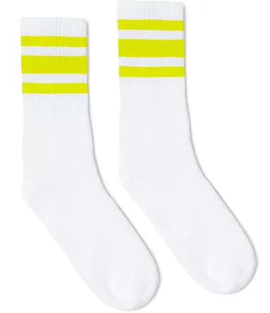 Socco Socks SC100 USA-Made Striped Crew Socks in White/ safety yellow front view