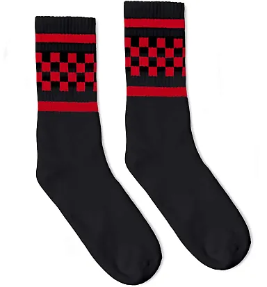 Socco Socks SC300 USA-Made Checkered Crew Socks in Black/ red front view