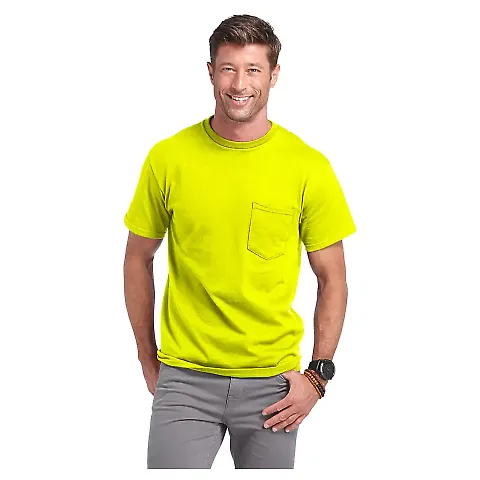 Delta Apparel 65732 Adult Short Sleeve 6.0 oz. Poc in Safety green front view
