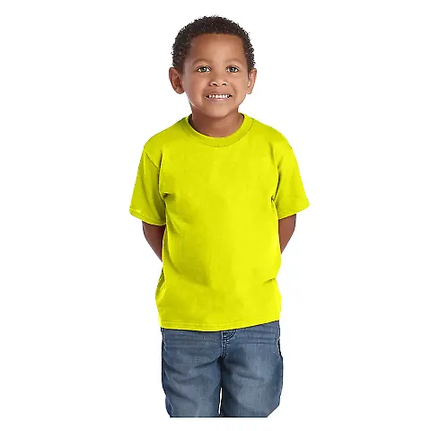 65300 Delta Apparel Juvenile Short Sleeve 5.5 oz.  in Safety green front view