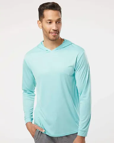 Paragon 220 Bahama Performance Hooded Long Sleeve  in Aqua blue front view