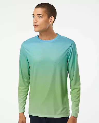 Paragon 225 Barbados Performance Pin Dot Long Slee in Aqua blue/ light lime front view