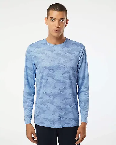 Paragon 217 Pompano Performance Camo Long Sleeve T in Blue mist front view
