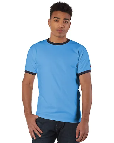 Champion Clothing T136 Ringer T-Shirt in Light blue/ navy front view