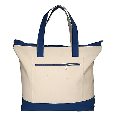 Promo Goods  LT-3083 Zippered Cotton Boat Tote in Navy blue front view