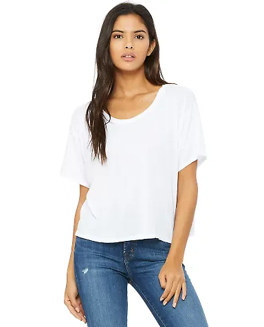 Bella+Canvas 8881 Womens Crop Flowy Boxy Tee in White front view