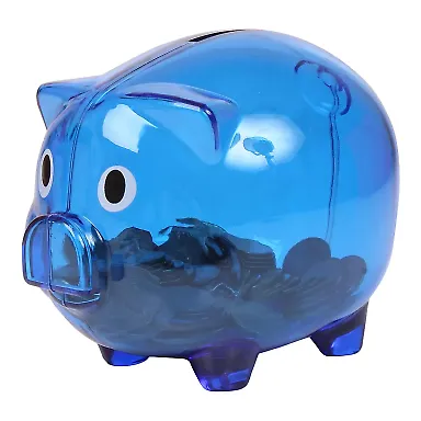 Promo Goods  B120 Piggy Bank in Translucent blue front view
