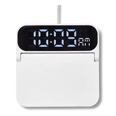 Promo Goods IT240 Foldable Alarm Clock & Wireless in White front view