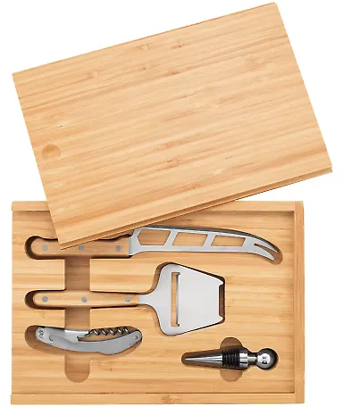 Promo Goods KU123 Home & Table Wine & Cheese Set in Bamboo front view