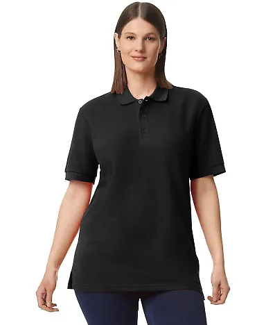 Gildan 85800 Unisex Midweight Double Pique Polo in Black front view