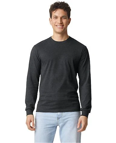Gildan G674 Unisex Softstyle CVC Long Sleeve T-Shi in Pitch black mist front view